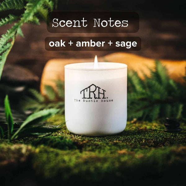 Oak + Moss Glass Candle | The Rustic House